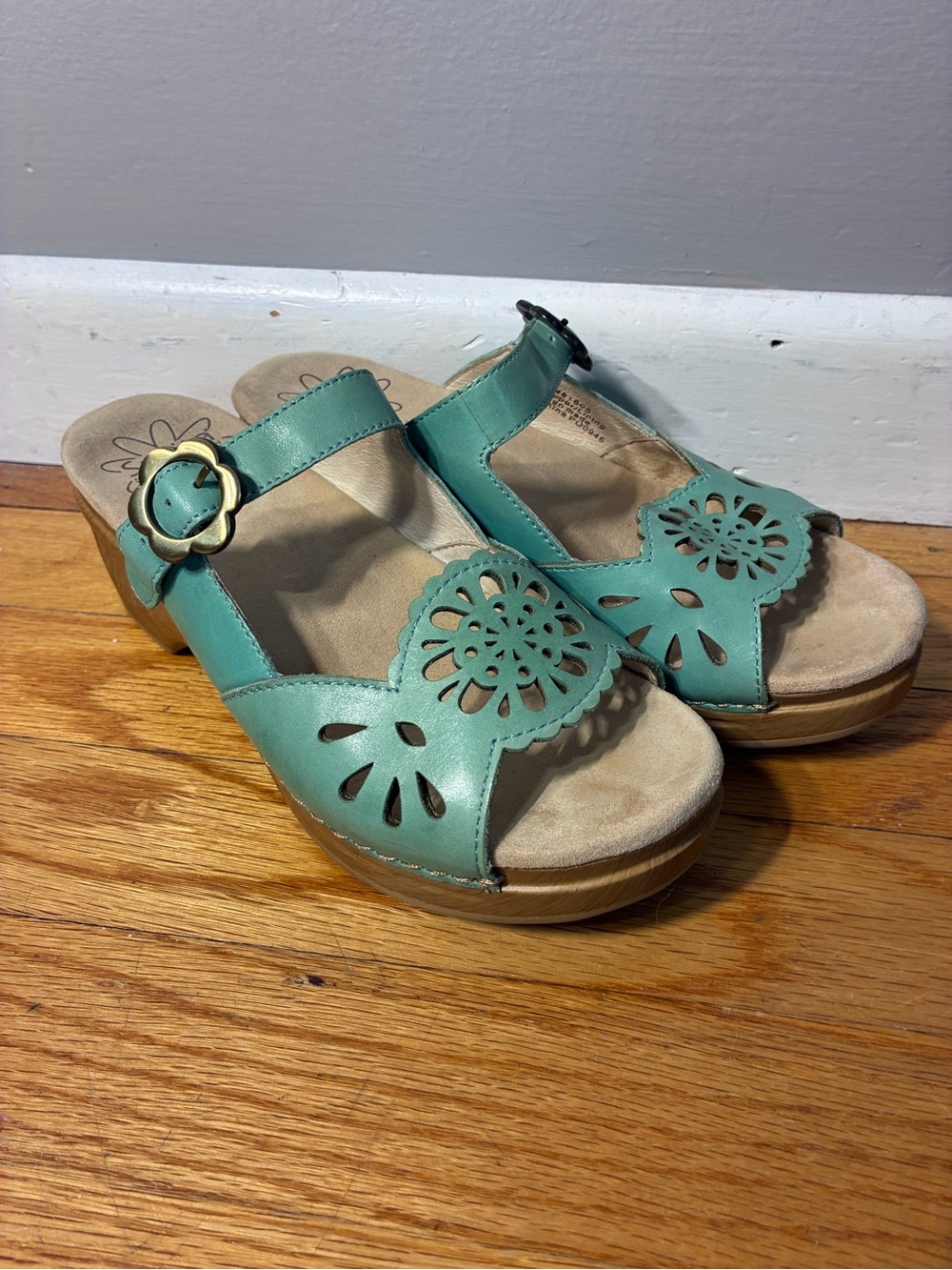 Women’s Sanita Teal Floral Cutout Wedge Sandals
